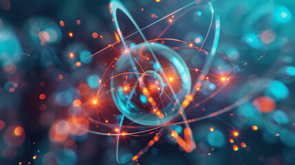 illustration of an atom structure in blue and orange color