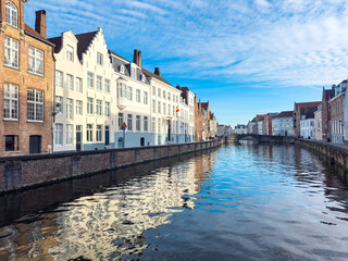 Fototapeta na wymiar Belgium historic building view famous place to tourism, Bruges, Belgium historic canals at daytime