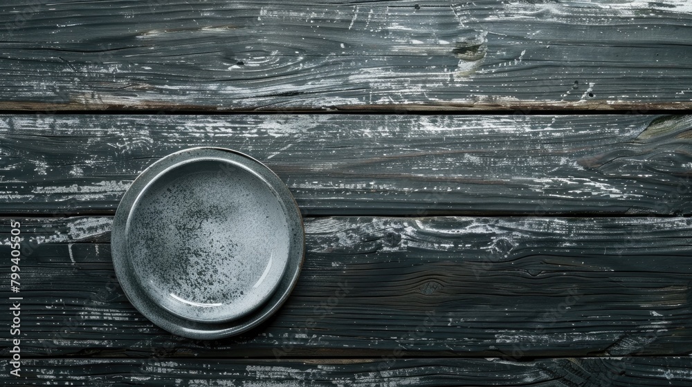 Wall mural Grey wooden table with an empty plate