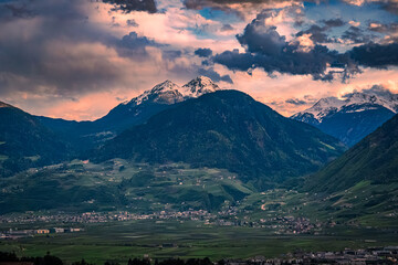 Alpine peaks during sunrise