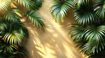 Beige background with shadow and palm leaves