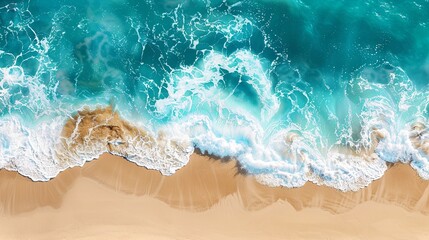 Obraz premium A pristine beach scene with crystal-clear turquoise waves, perfect for showcasing the beauty of marine ecology and nature conservation. Generative AI.