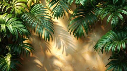 Beige background with shadow and palm leaves