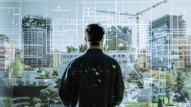 Visionary Urban Planner Embracing Futuristic City Development with Augmented Reality and Digital Blueprints Innovation in Urban Design and Architecture