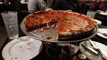Delicious Chicago-Style Deep-Dish Pizza View., Culinary World Tour, Food and Street Food