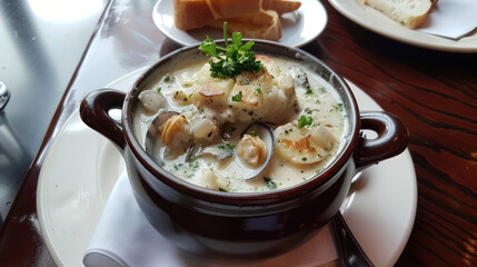 Delicious Clam Chowder Presentation, Culinary World Tour, Food and Street Food