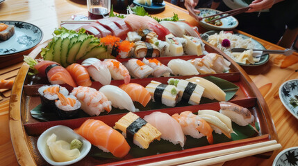 Delicious Sushi Platter Close-up, Culinary World Tour, Food and Street Food