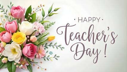 happy teachers day greeting card with flowers and text happy teachers day on a white background