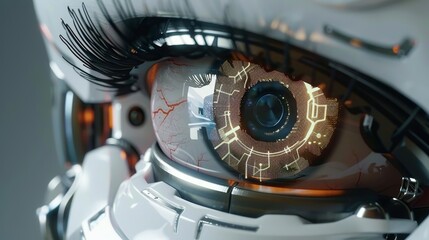 Advanced Vision Technology CloseUp of Intricate Robotic Eye with Complex Iris Structure Artificial Intelligence and Futuristic Concept