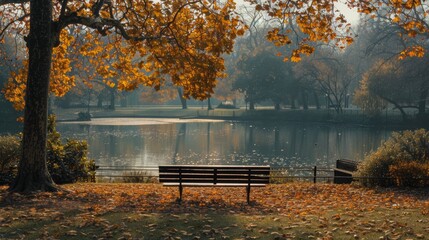Park Bench Overlooking Lake