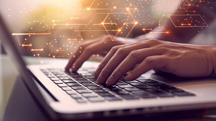 Secure Data Closeup of Hands Typing on Encrypted Laptop Cyber Security and Privacy Concept