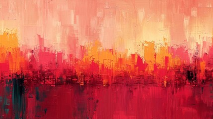   An abstract cityscape in red, orange, yellow, and green hues