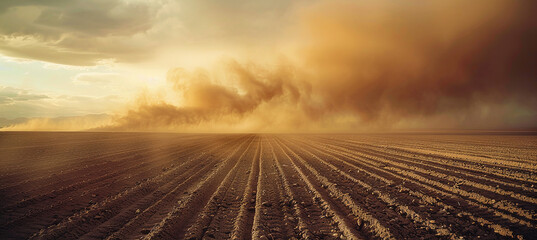 Huge dust storm over farmland, erosion concept
