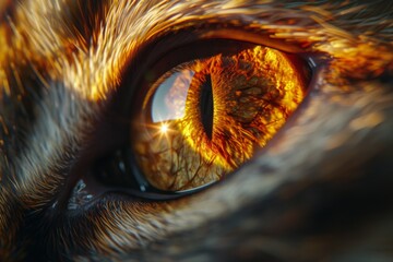 Extreme Close-Up of Cat's Eye Reflecting Firelight

