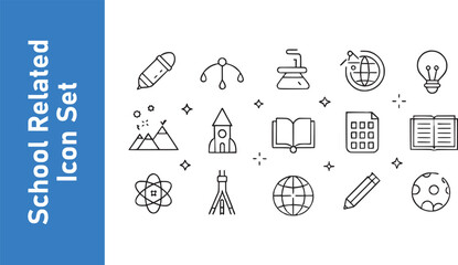 Fototapeta premium Vector illustration school related icon set. School icons school subjects, supplies, science. Vector collection. 