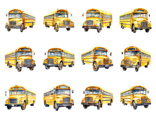 School Bus Adventures. Traditional Watercolor Art Capturing the Essence of Childhood Education