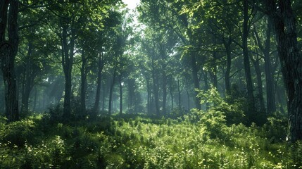 Three Dimensional Rendering of Lush Forest Ecosystem