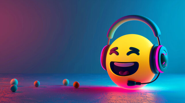 Customer service emoji with headset, vibrant 3D illustration, AI