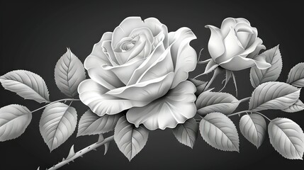   Three White Roses on Black Background