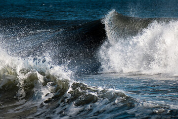Closeup of waves whitewash splashing around 