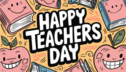 Happy Teachers Day Background Poster Design with doodle art