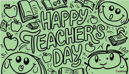 Happy Teachers Day Background Poster Design with doodle art