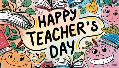 Happy Teachers Day Background Poster Design with doodle art