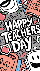 Happy Teachers Day Background Poster Design with doodle art
