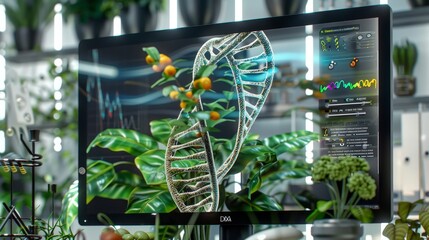 Revolutionary Genetic Engineering 3D DNA Model and Plant Traits in Modern Lab Setting
