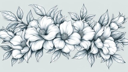   A white background with black and white drawings of flower bundles