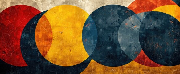 Retro Abstract Art: Bold Circles in Primary Colors on Textured Background
