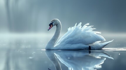 White Swan Floating on Lake