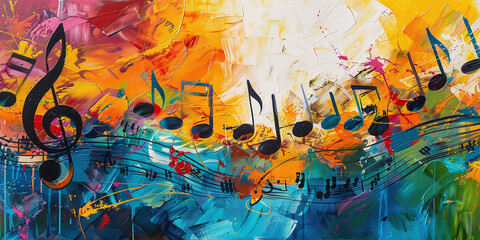 abstract note music colorful from acrylic oil bright paint large strokes - obrazy, fototapety, plakaty