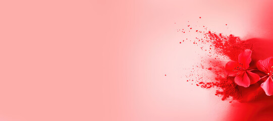 Bright red flower on a gradient pink background.