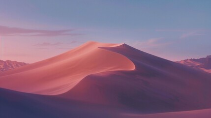 Fototapeta na wymiar In the desert, at dusk, there is an endless sand dune with no buildings or people in sight