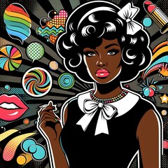 Retro Chic Black Woman in a classic pop art dress