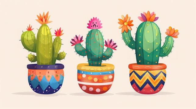 Three potted plants with different designs