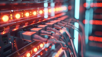 HighTech Connectivity Modern Data Center with Network Cables and LED Indicators