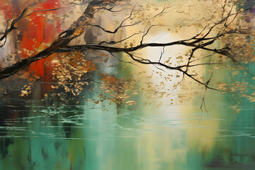 Serene Seclusion Serenade, abstract landscape art, painting background, wallpaper, generative ai - obrazy, fototapety, plakaty