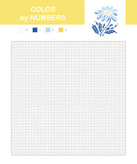 Coloring book with numbered squares. Kids coloring page, pixel coloring with flower