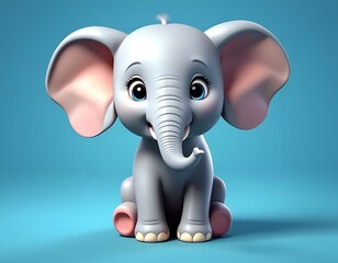 Cartoon cute baby elephant sitting 3D rendering