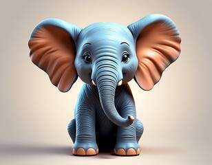 Cartoon cute baby elephant sitting 3D rendering