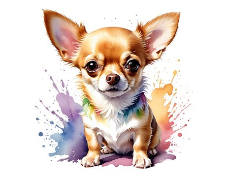Watercolor portrait of popular Mexican breed Chihuahua dog isolated on white background.