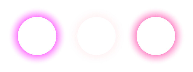 Different pink blurry round frames. Circle shapes with soft gradient borders in y2k aura style isolated on white background. Abstract design elements with empty space in center. Vector illustration.