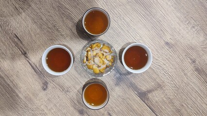Tea ceremony for four people with sweets