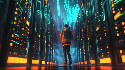Shielding Your Digital Fortress Cybersecurity Defender Safeguarding Glowing Servers in a Secure Data Center