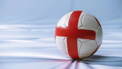 Soccer football ball in the colors of the Denmark flag, red and white. isolated on a white fabric background, European Championship 2024