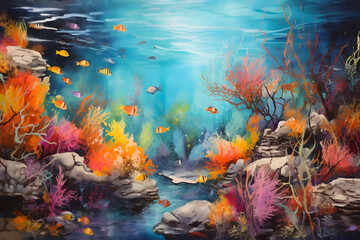 Relaxing Reef Refuge, abstract landscape art, painting background, wallpaper, generative ai