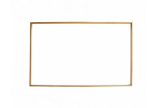 A gold framed white frame with a white background