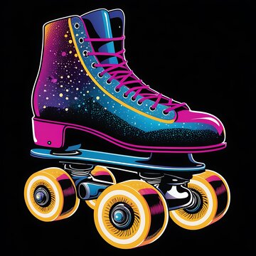 recommend clip art: Pair of vintage, retro quad roller skates, sketch style, hand drawn illustration isolated on white background. Realistic hand drawn, sketch style pair of colorful quad roller skates with pink laces